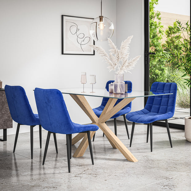 Etta Glass Dining Table And Chairs - Glass Top w Solid Oak Legs + Nova Dining Chair Set of 4/6