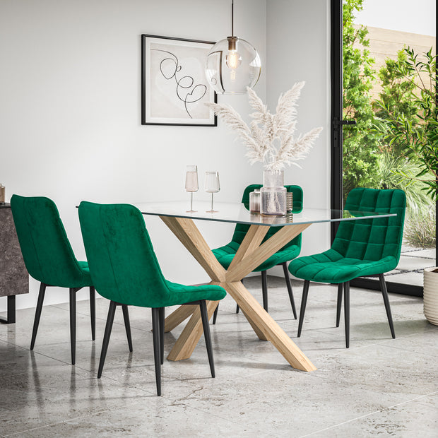 Etta Glass Dining Table And Chairs - Glass Top w Solid Oak Legs + Nova Dining Chair Set of 4/6
