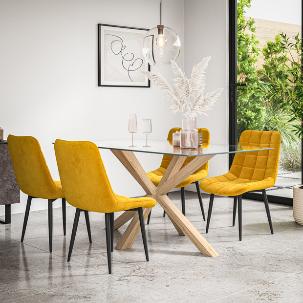 Etta Glass Dining Table And Chairs - Glass Top w Solid Oak Legs + Nova Dining Chair Set of 4/6