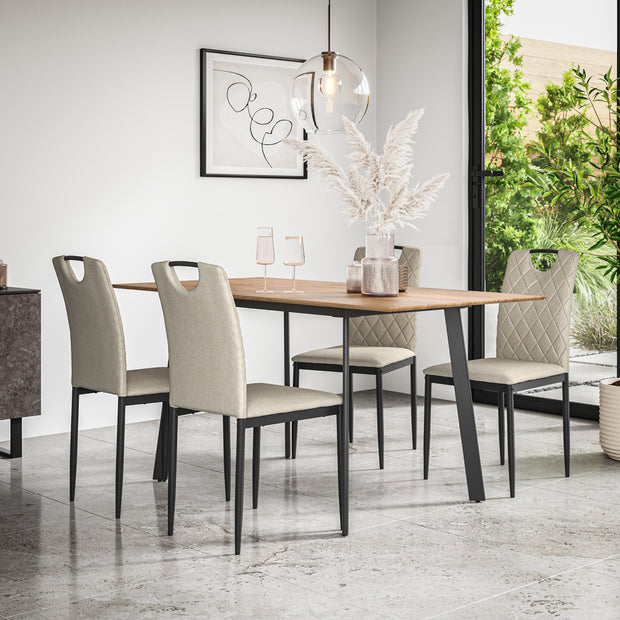 Haydon Extending Dining Table + Chairs - Oak Effect Table Top w Black Legs + Monza Dining Chair Set of 4/6