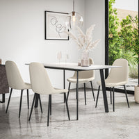 Haydon Extending Dining Table + Chairs- White Marble Effect Table Top w Black Legs + Maya Boucle Dining Chair Set of 4/6