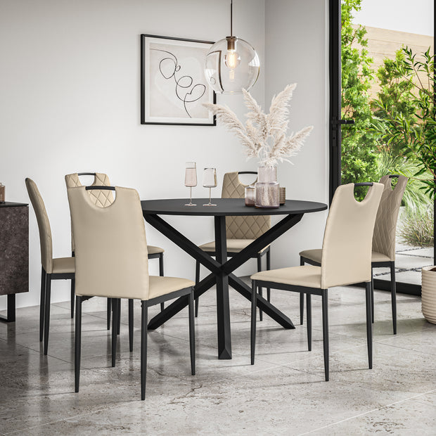 Malvern Round Dining Table And Chairs -  Black Table Top w Solid Oak Black Legs + Monza Dining Chair Set of 4/6
