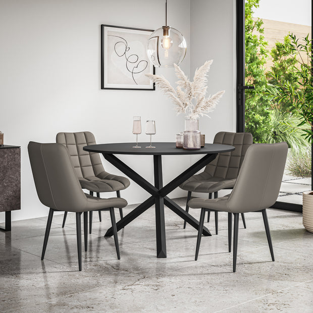 Malvern Round Dining Table And Chairs -  Black Table Top w Solid Oak Black Legs + Nova Dining Chair Set of 4/6