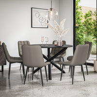Malvern Round Dining Table And Chairs -  Black Table Top w Solid Oak Black Legs + Nova Dining Chair Set of 4/6