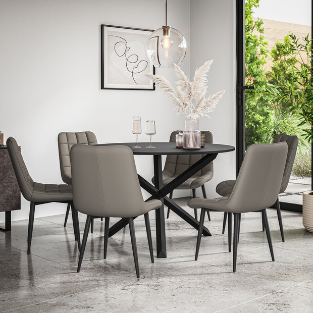 Malvern Round Dining Table And Chairs -  Black Table Top w Solid Oak Black Legs + Nova Dining Chair Set of 4/6