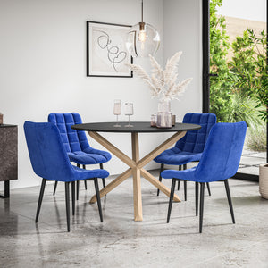 Malvern Round Dining Table And Chairs -  Black Table Top w Solid Oak Legs + Nova Dining Chair Set of 4/6