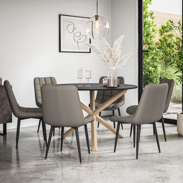 Malvern Round Dining Table And Chairs -  Black Table Top w Solid Oak Legs + Nova Dining Chair Set of 4/6
