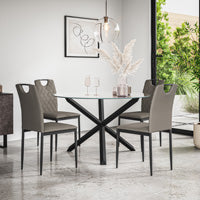 Malvern Round Dining Table And Chairs -  Clear Glass Table Top w Solid Oak Black Legs + Monza Dining Chair Set of 4/6