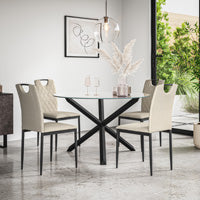 Malvern Round Dining Table And Chairs -  Clear Glass Table Top w Solid Oak Black Legs + Monza Dining Chair Set of 4/6
