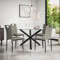 Malvern Round Dining Table And Chairs -  Clear Glass Table Top w Solid Oak Black Legs + Monza Dining Chair Set of 4/6