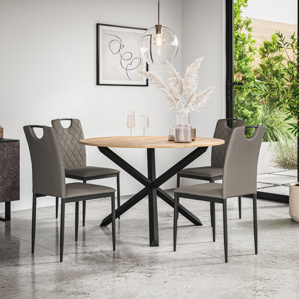 Malvern Round Dining Table And Chairs -  Oak Table Top w Solid Oak Black Legs + Monza Dining Chair Set of 4/6