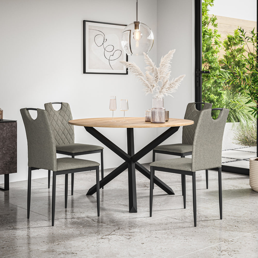 Malvern Round Dining Table And Chairs -  Oak Table Top w Solid Oak Black Legs + Monza Dining Chair Set of 4/6