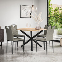 Malvern Round Dining Table And Chairs -  Oak Table Top w Solid Oak Black Legs + Monza Dining Chair Set of 4/6
