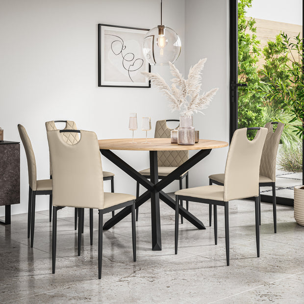 Malvern Round Dining Table And Chairs -  Oak Table Top w Solid Oak Black Legs + Monza Dining Chair Set of 4/6
