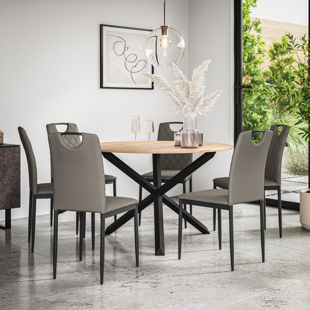 Malvern Round Dining Table And Chairs -  Oak Table Top w Solid Oak Black Legs + Monza Dining Chair Set of 4/6
