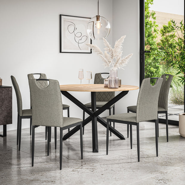 Malvern Round Dining Table And Chairs -  Oak Table Top w Solid Oak Black Legs + Monza Dining Chair Set of 4/6