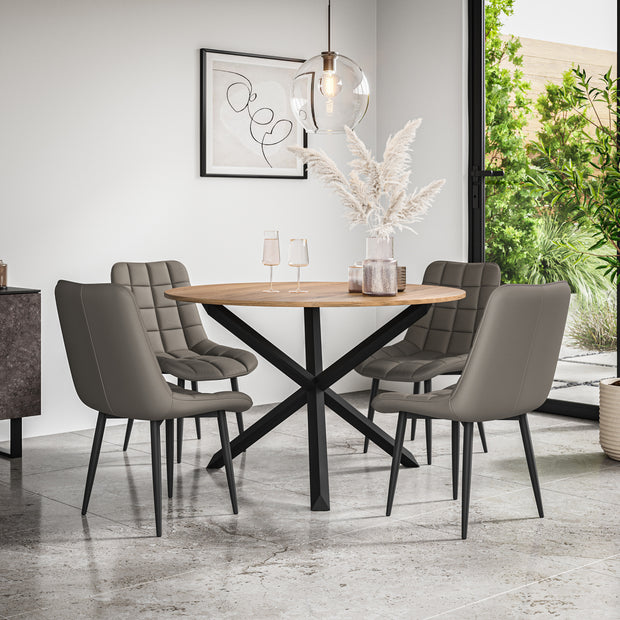 Malvern Round Dining Table And Chairs -  Oak Table Top w Solid Oak Black Legs + Nova Dining Chair Set of 4/6