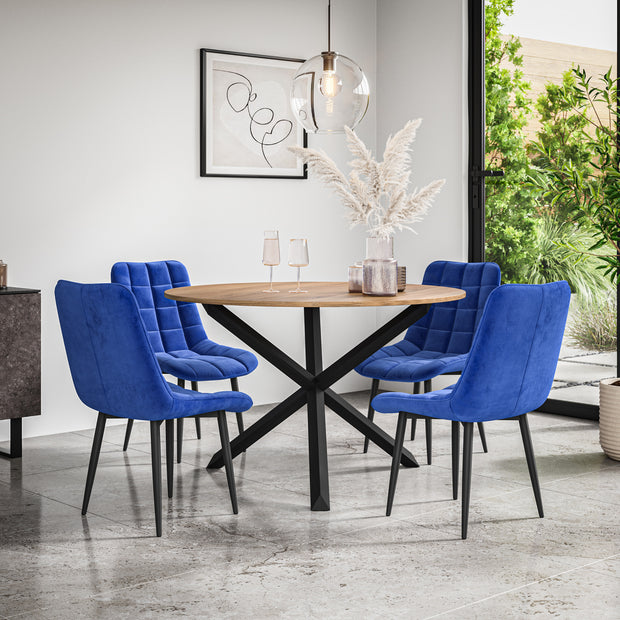 Malvern Round Dining Table And Chairs -  Oak Table Top w Solid Oak Black Legs + Nova Dining Chair Set of 4/6