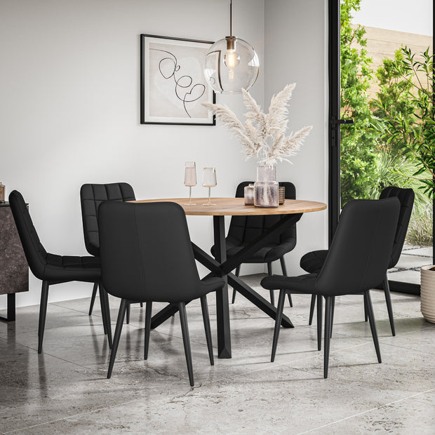 Malvern Round Dining Table And Chairs -  Oak Table Top w Solid Oak Black Legs + Nova Dining Chair Set of 4/6