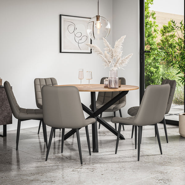 Malvern Round Dining Table And Chairs -  Oak Table Top w Solid Oak Black Legs + Nova Dining Chair Set of 4/6