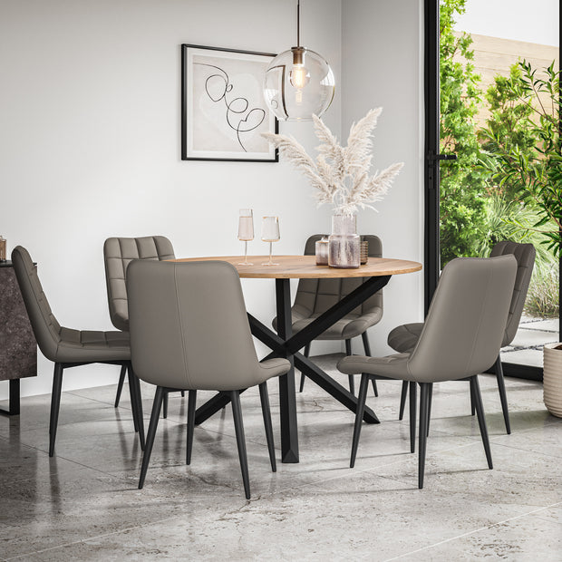 Malvern Round Dining Table And Chairs -  Oak Table Top w Solid Oak Black Legs + Nova Dining Chair Set of 4/6