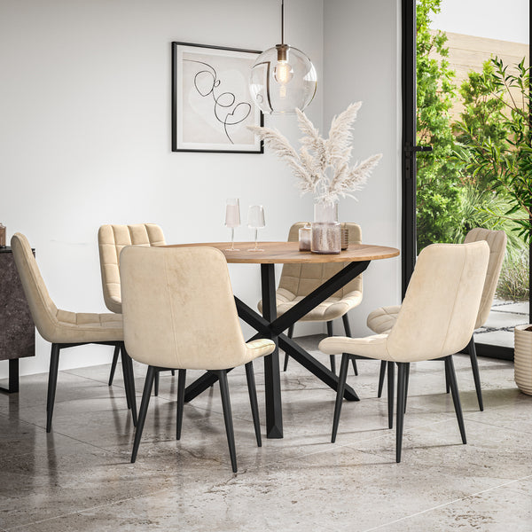 Malvern Round Dining Table And Chairs -  Oak Table Top w Solid Oak Black Legs + Nova Dining Chair Set of 4/6