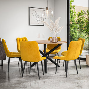 Malvern Round Dining Table And Chairs -  Oak Table Top w Solid Oak Black Legs + Nova Dining Chair Set of 4/6