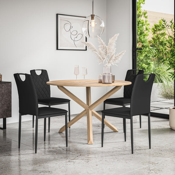 Malvern Round Dining Table And Chairs -  Oak Table Top w Solid Oak Legs + Monza Dining Chair Set of 4/6
