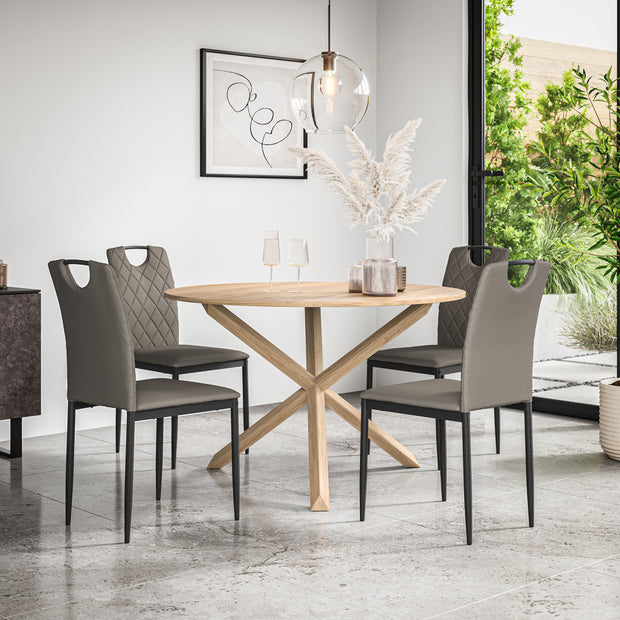 Malvern Round Dining Table And Chairs -  Oak Table Top w Solid Oak Legs + Monza Dining Chair Set of 4/6