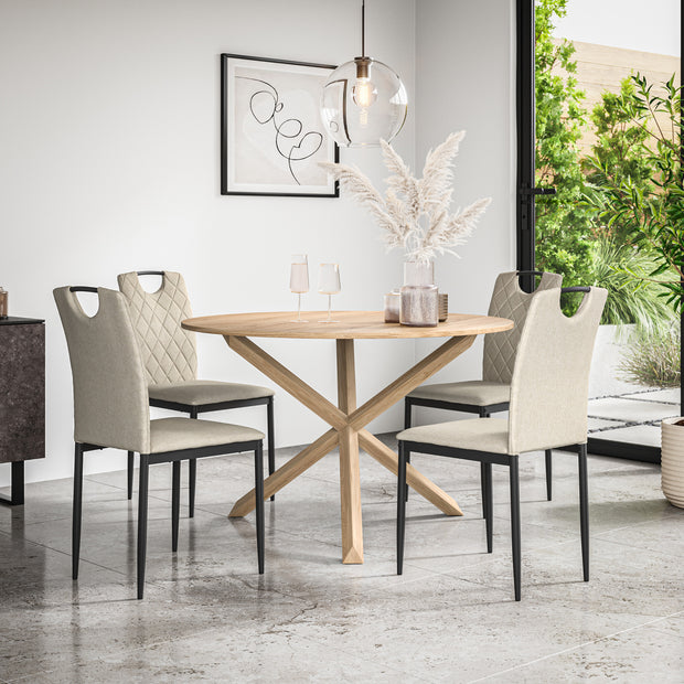 Malvern Round Dining Table And Chairs -  Oak Table Top w Solid Oak Legs + Monza Dining Chair Set of 4/6