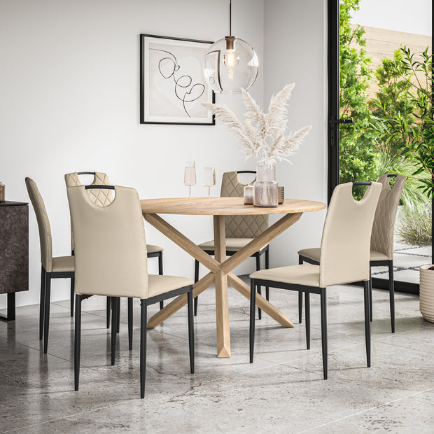 Malvern Round Dining Table And Chairs -  Oak Table Top w Solid Oak Legs + Monza Dining Chair Set of 4/6