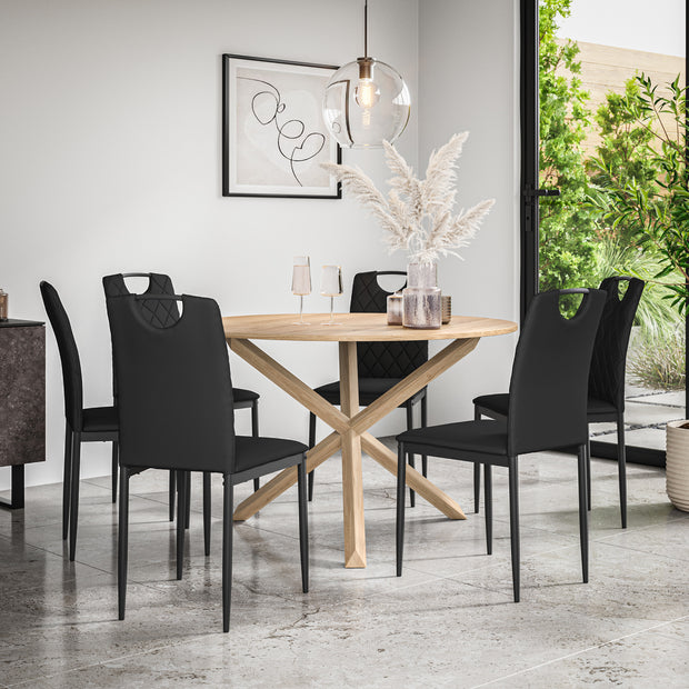 Malvern Round Dining Table And Chairs -  Oak Table Top w Solid Oak Legs + Monza Dining Chair Set of 4/6