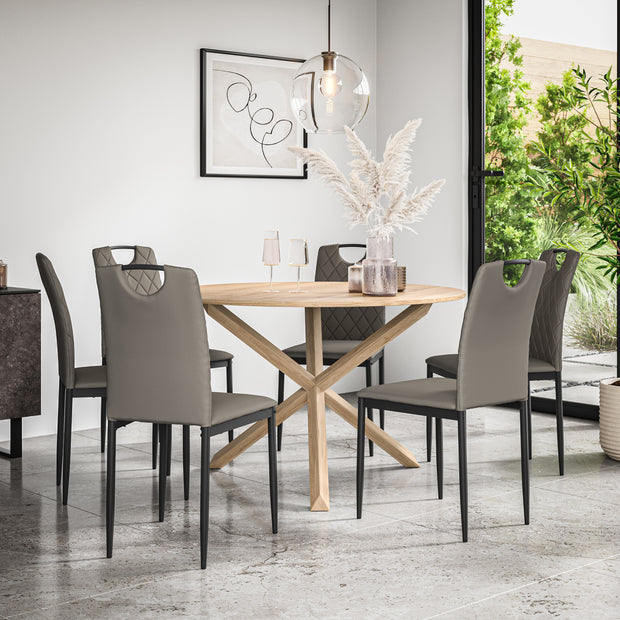 Malvern Round Dining Table And Chairs -  Oak Table Top w Solid Oak Legs + Monza Dining Chair Set of 4/6
