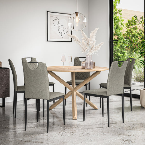 Malvern Round Dining Table And Chairs -  Oak Table Top w Solid Oak Legs + Monza Dining Chair Set of 4/6