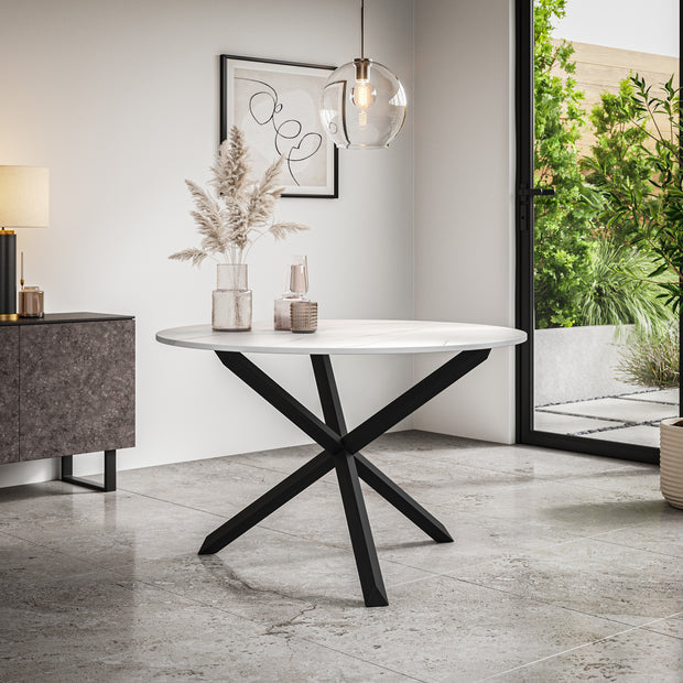 Malvern Round Dining Table with Solid Black Oak Legs