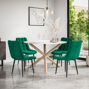 Malvern Round Dining Table And Chairs -  Marble Table Top w Solid Oak Legs + Nova Dining Chair Set of 4/6