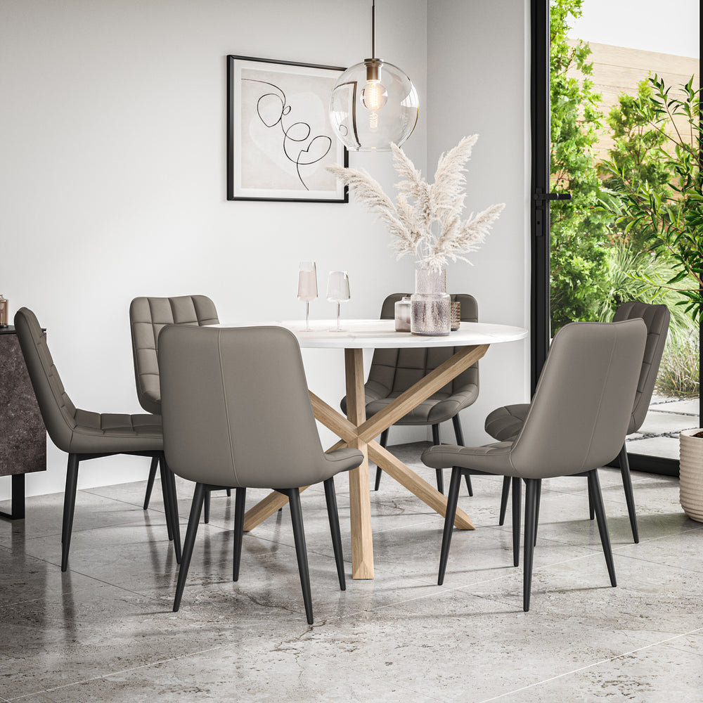 Malvern Round Dining Table And Chairs -  Marble Table Top w Solid Oak Legs + Nova Dining Chair Set of 4/6
