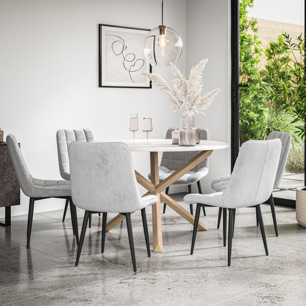 Malvern Round Dining Table And Chairs -  Marble Table Top w Solid Oak Legs + Nova Dining Chair Set of 4/6