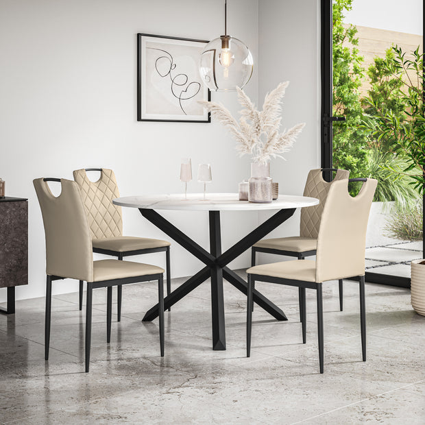 Malvern Round Dining Table And Chairs -  Marble Table Top w Solid Oak Black Legs + Monza Dining Chair Set of 4/6