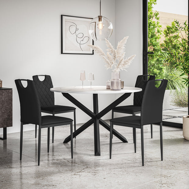 Malvern Round Dining Table And Chairs -  Marble Table Top w Solid Oak Black Legs + Monza Dining Chair Set of 4/6