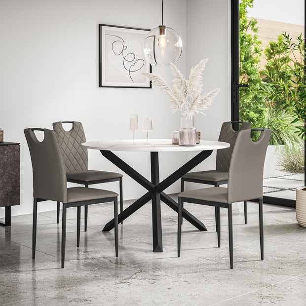 Malvern Round Dining Table And Chairs -  Marble Table Top w Solid Oak Black Legs + Monza Dining Chair Set of 4/6