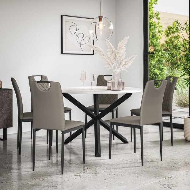 Malvern Round Dining Table And Chairs -  Marble Table Top w Solid Oak Black Legs + Monza Dining Chair Set of 4/6