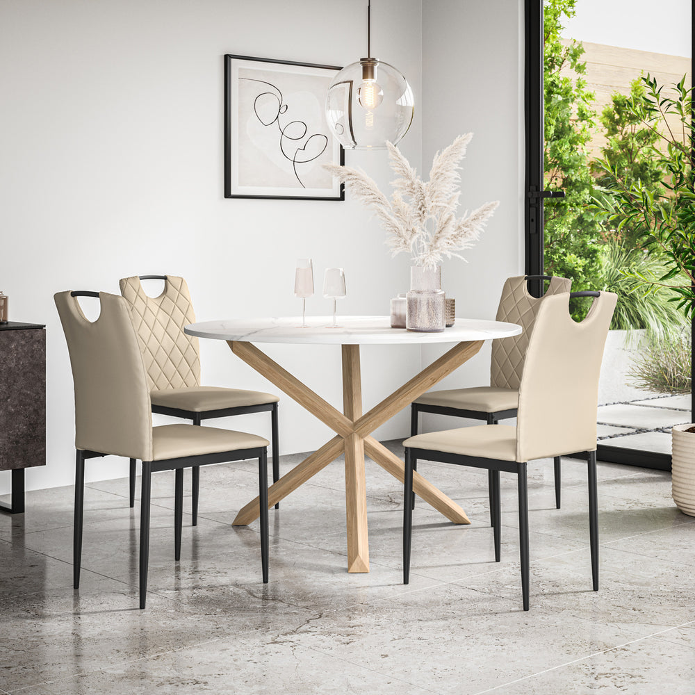 Malvern Round Dining Table And Chairs -  Marble Table Top w Solid Oak Legs + Monza Dining Chair Set of 4/6