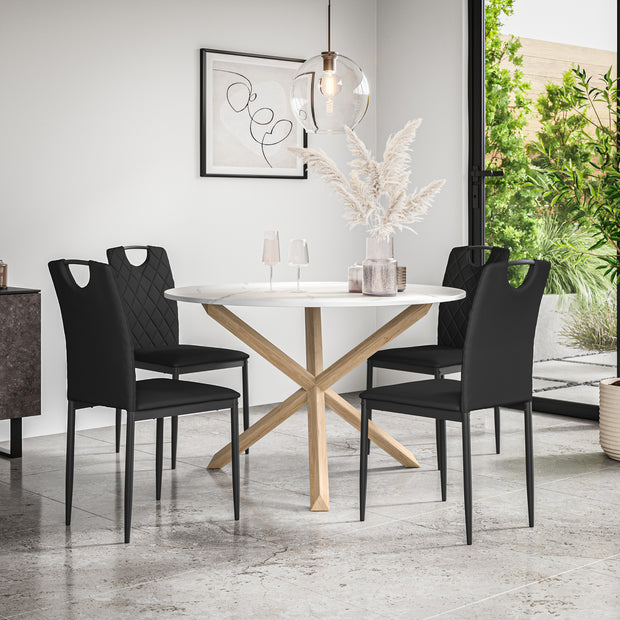 Malvern Round Dining Table And Chairs -  Marble Table Top w Solid Oak Legs + Monza Dining Chair Set of 4/6