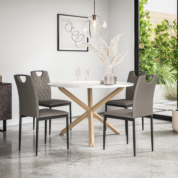 Malvern Round Dining Table And Chairs -  Marble Table Top w Solid Oak Legs + Monza Dining Chair Set of 4/6