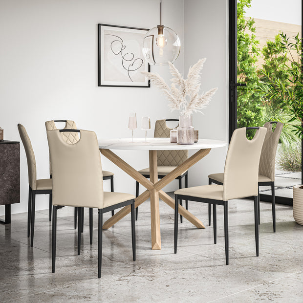 Malvern Round Dining Table And Chairs -  Marble Table Top w Solid Oak Legs + Monza Dining Chair Set of 4/6