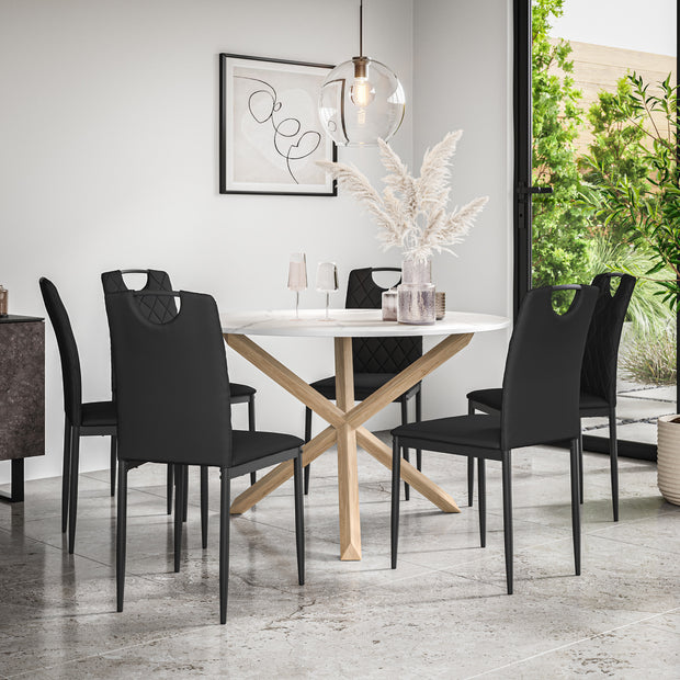 Malvern Round Dining Table And Chairs -  Marble Table Top w Solid Oak Legs + Monza Dining Chair Set of 4/6