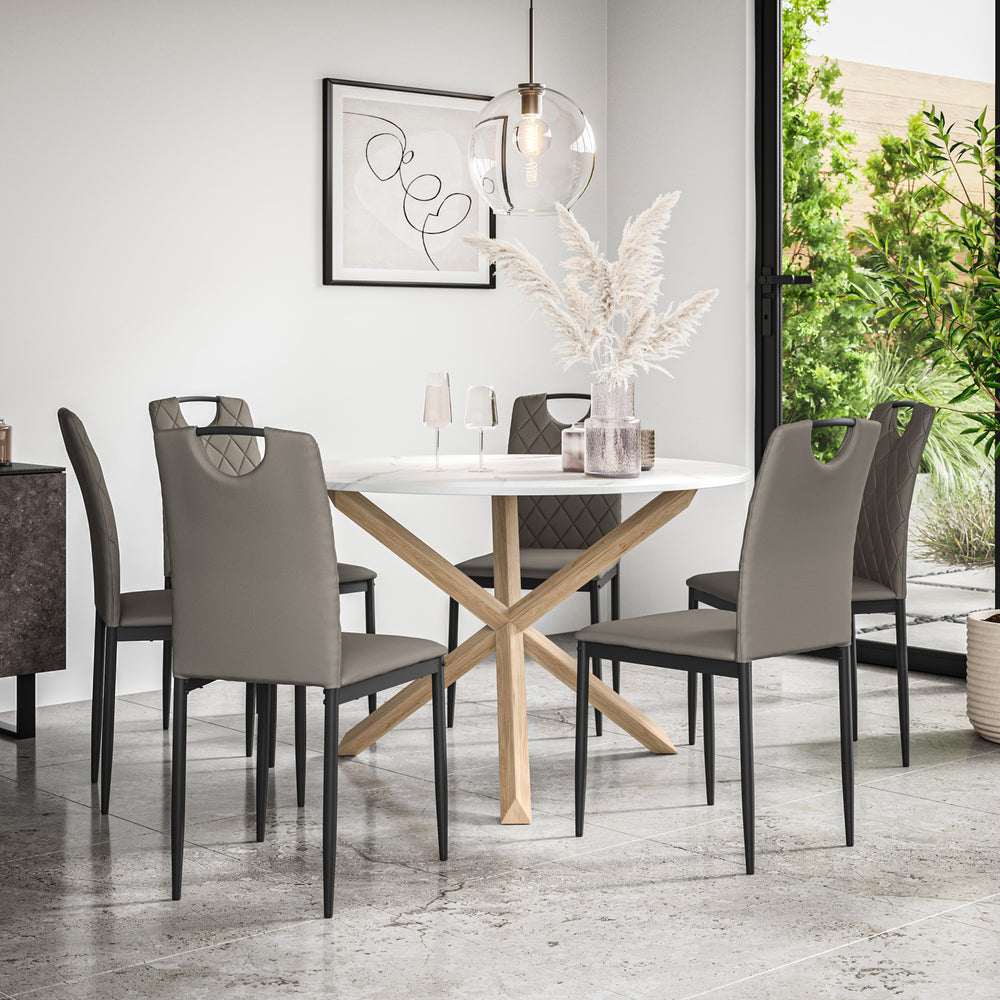 Malvern Round Dining Table And Chairs -  Marble Table Top w Solid Oak Legs + Monza Dining Chair Set of 4/6