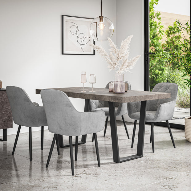 Aria Dining Table And Chairs -  Concrete Effect Table Top w Black Legs + Anika Dining Chair Set of 4/6