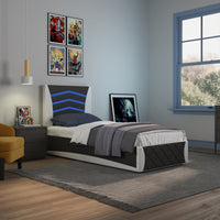 Galaxy Black and White Faux Leather LED Headboard Ottoman Bed Frame